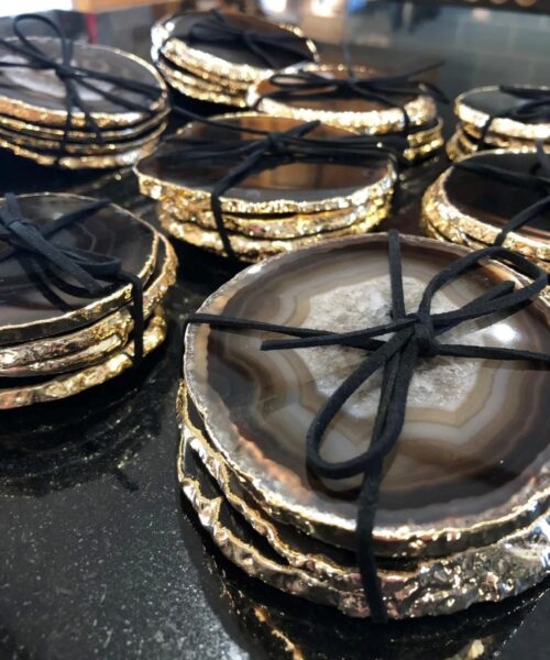 Black Agate 24ct Gold Edge, Gilded, Microcrystalline Quartz Premium Coasters (Set of 4) Gift - Image 15