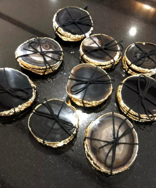 Black Agate 24ct Gold Edge, Gilded, Microcrystalline Quartz Premium Coasters (Set of 4) Gift - Image 16