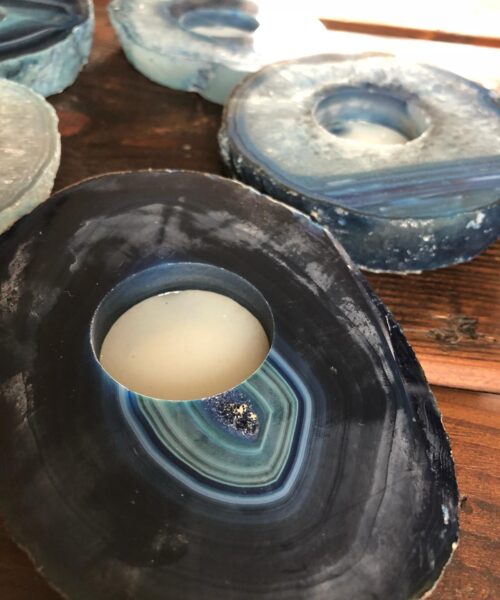 Large Blue Agate Slice Microcrystalline Quartz Tealight Candle Holder Ornament Gift - Image 4