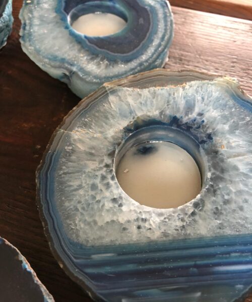 Large Blue Agate Slice Microcrystalline Quartz Tealight Candle Holder Ornament Gift - Image 5