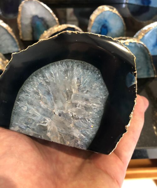 Alternative view of Large Blue Agate End Microcrystalline Quartz Gold Gilded 24ct Gold Tealight Candle Holder