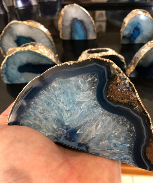Large Blue Agate End Microcrystalline Quartz Gold Gilded 24ct Gold Tealight Candle Holder - Image 10