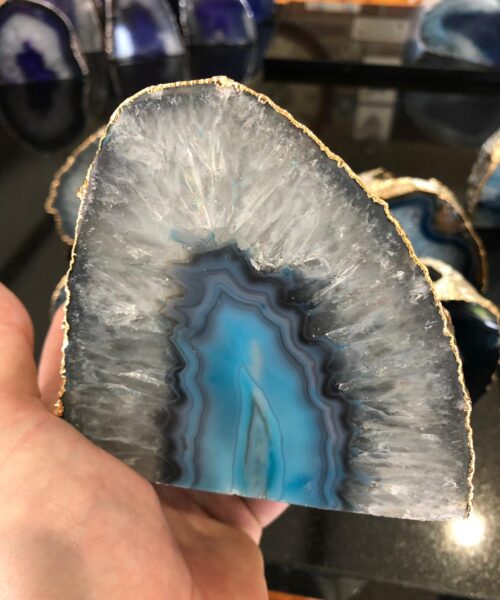 Large Blue Agate End Microcrystalline Quartz Gold Gilded 24ct Gold Tealight Candle Holder - Image 12