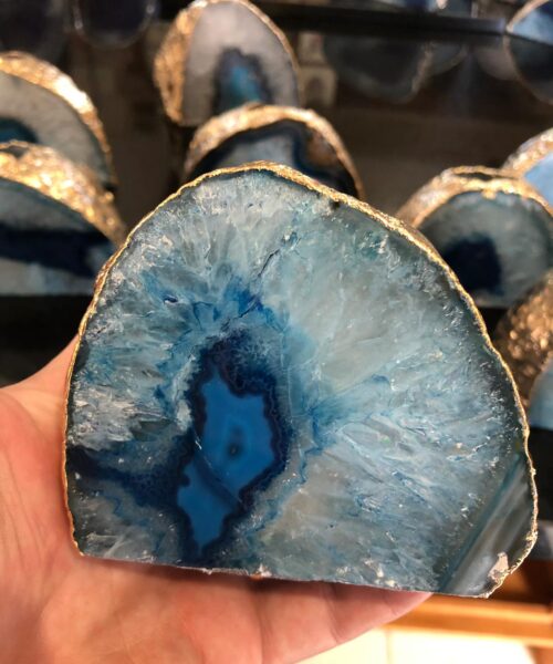 Large Blue Agate End Microcrystalline Quartz Gold Gilded 24ct Gold Tealight Candle Holder - Image 14