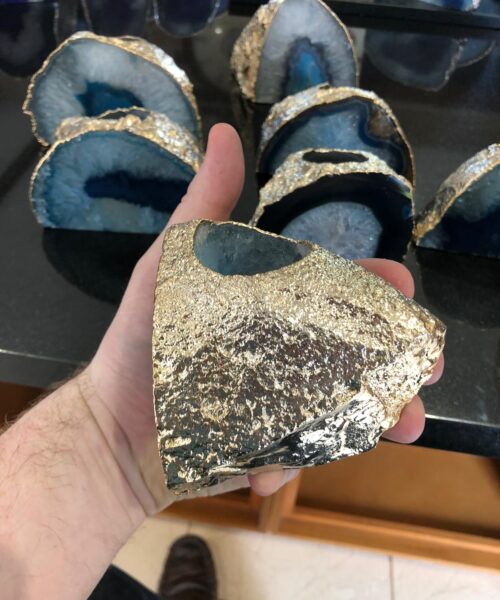 Large Blue Agate End Microcrystalline Quartz Gold Gilded 24ct Gold Tealight Candle Holder - Image 15