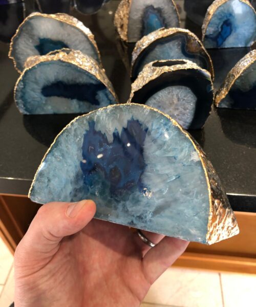 Large Blue Agate End Microcrystalline Quartz Gold Gilded 24ct Gold Tealight Candle Holder - Image 16