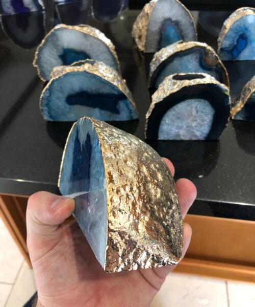 Large Blue Agate End Microcrystalline Quartz Gold Gilded 24ct Gold Tealight Candle Holder - Image 17