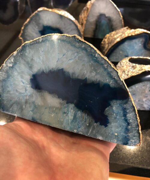 Large Blue Agate End Microcrystalline Quartz Gold Gilded 24ct Gold Tealight Candle Holder - Image 4