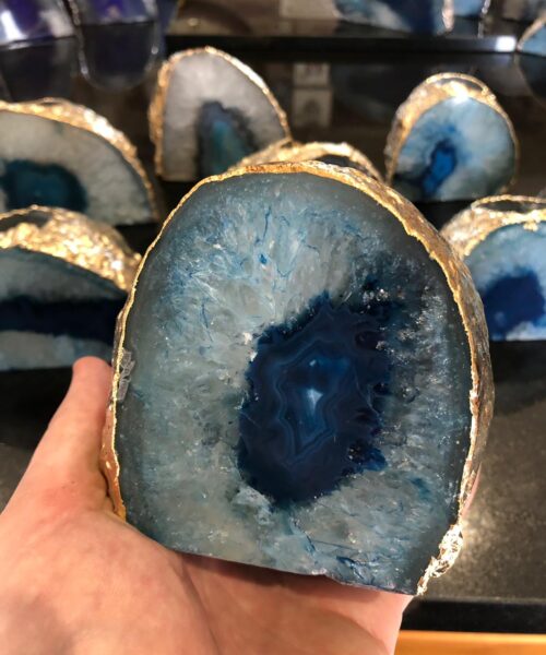 Large Blue Agate End Microcrystalline Quartz Gold Gilded 24ct Gold Tealight Candle Holder - Image 6