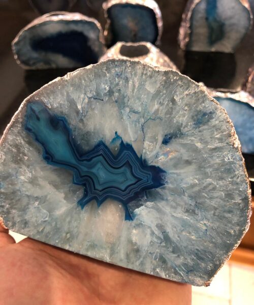 Large Blue Agate End Microcrystalline Quartz Silver Gilded Tealight Candle Holder - Image 12