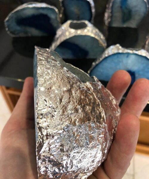 Large Blue Agate End Microcrystalline Quartz Silver Gilded Tealight Candle Holder - Image 13