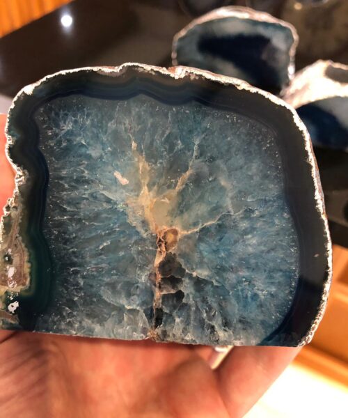 Large Blue Agate End Microcrystalline Quartz Silver Gilded Tealight Candle Holder - Image 14