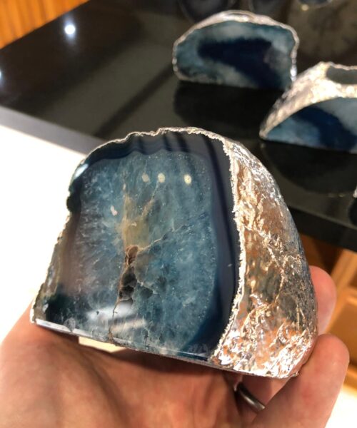 Large Blue Agate End Microcrystalline Quartz Silver Gilded Tealight Candle Holder - Image 15