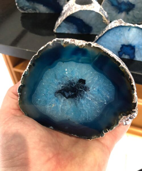 Large Blue Agate End Microcrystalline Quartz Silver Gilded Tealight Candle Holder - Image 16