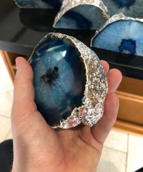 Large Blue Agate End Microcrystalline Quartz Silver Gilded Tealight Candle Holder - Image 17