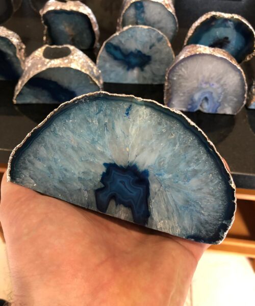 Large Blue Agate End Microcrystalline Quartz Silver Gilded Tealight Candle Holder - Image 5