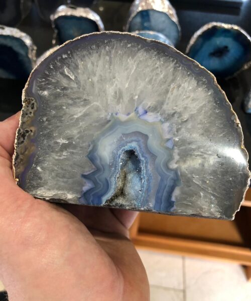Large Blue Agate End Microcrystalline Quartz Silver Gilded Tealight Candle Holder - Image 6