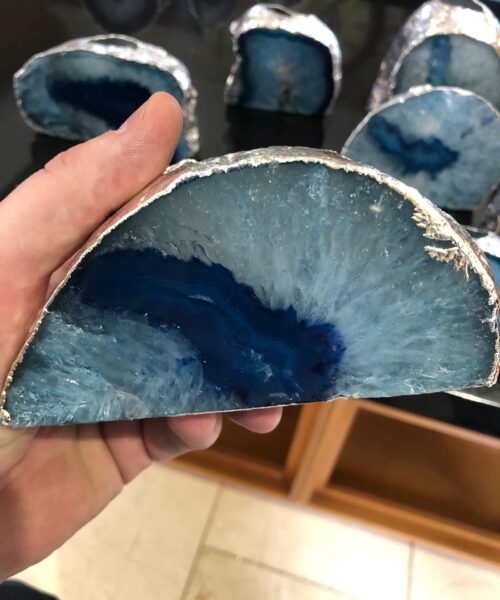 Large Blue Agate End Microcrystalline Quartz Silver Gilded Tealight Candle Holder - Image 8