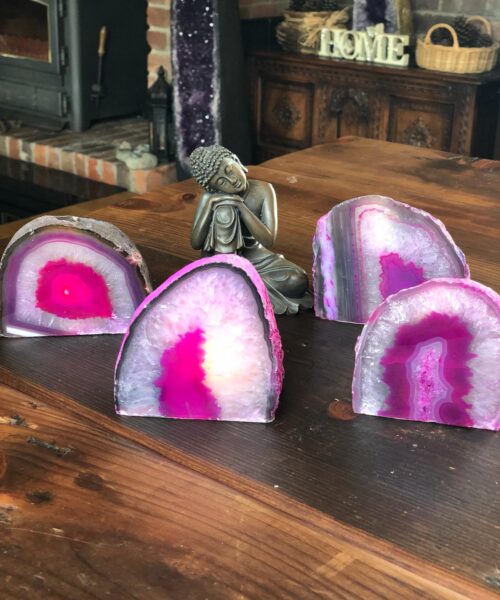 Alternative view of Large Pink Agate End Microcrystalline Quartz Tealight Candle Holder Ornament Gift