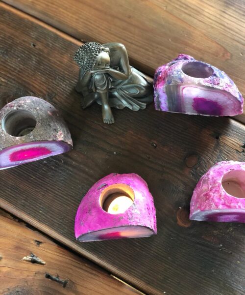 Large Pink Agate End Microcrystalline Quartz Tealight Candle Holder Ornament Gift - Image 6