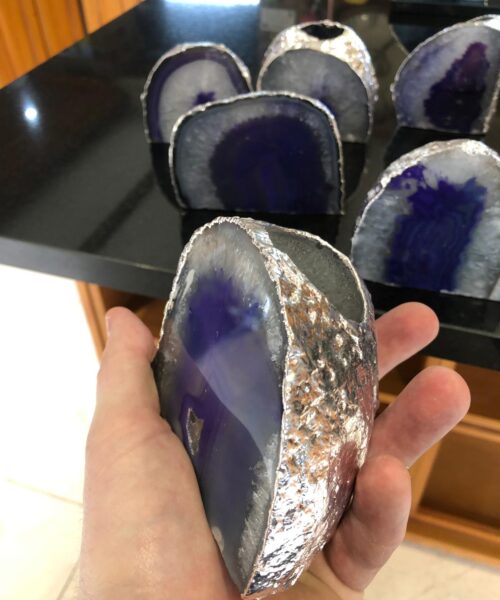 Large Purple Agate End Microcrystalline Quartz Silver Gilded Tealight Candle Holder - Image 10
