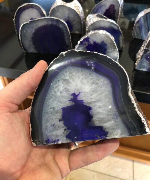 Large Purple Agate End Microcrystalline Quartz Silver Gilded Tealight Candle Holder