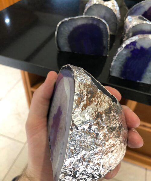 Large Purple Agate End Microcrystalline Quartz Silver Gilded Tealight Candle Holder - Image 14