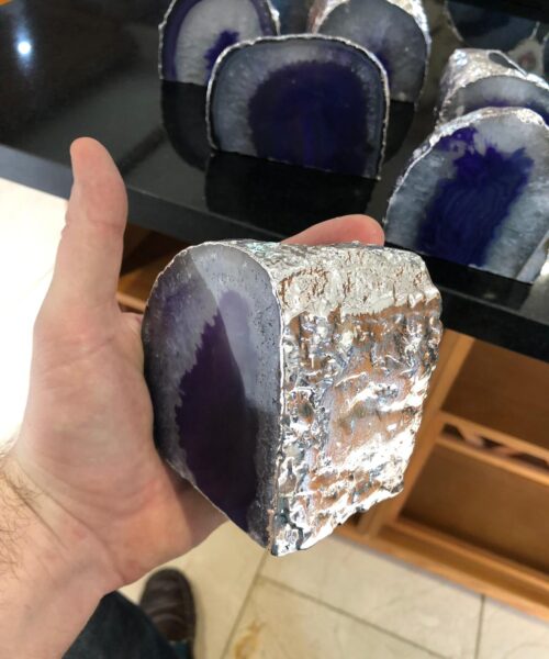 Large Purple Agate End Microcrystalline Quartz Silver Gilded Tealight Candle Holder - Image 18