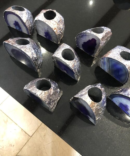 Alternative view of Large Purple Agate End Microcrystalline Quartz Silver Gilded Tealight Candle Holder
