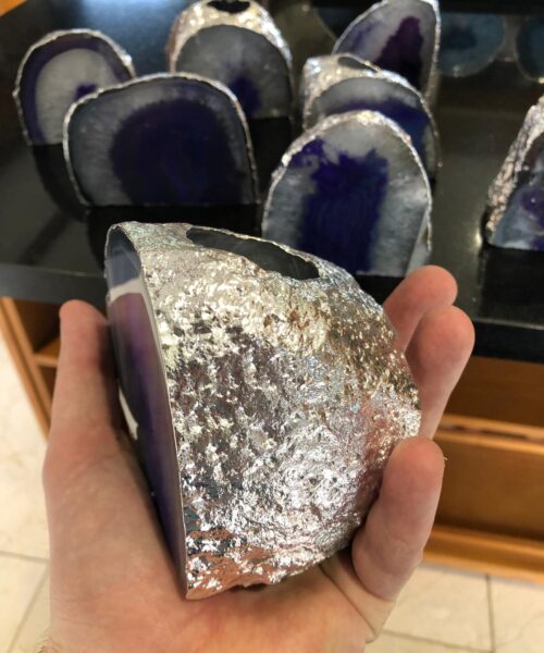 Large Purple Agate End Microcrystalline Quartz Silver Gilded Tealight Candle Holder - Image 20