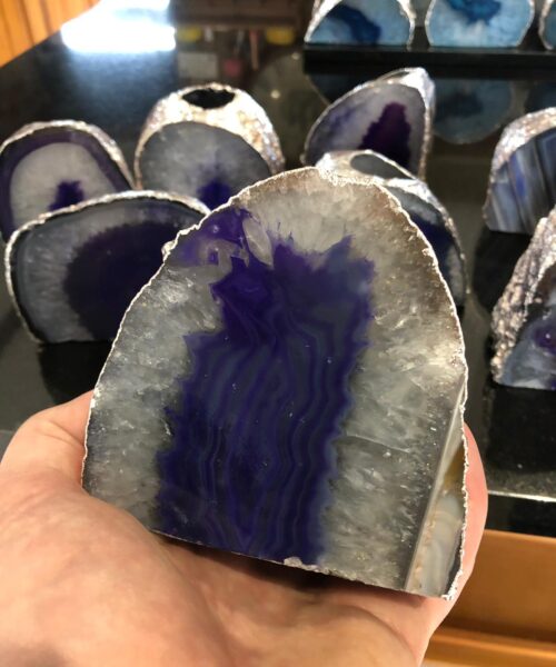 Large Purple Agate End Microcrystalline Quartz Silver Gilded Tealight Candle Holder - Image 3