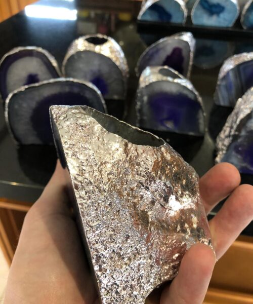Large Purple Agate End Microcrystalline Quartz Silver Gilded Tealight Candle Holder - Image 4