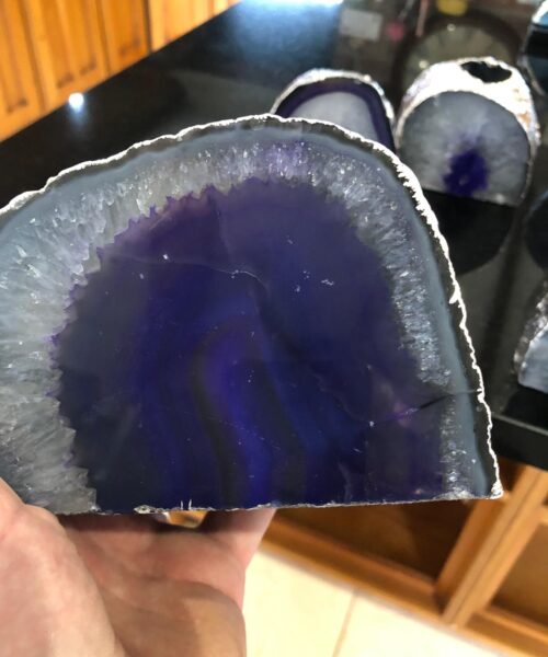 Large Purple Agate End Microcrystalline Quartz Silver Gilded Tealight Candle Holder - Image 5