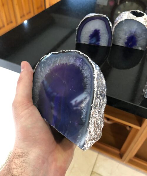 Large Purple Agate End Microcrystalline Quartz Silver Gilded Tealight Candle Holder - Image 6