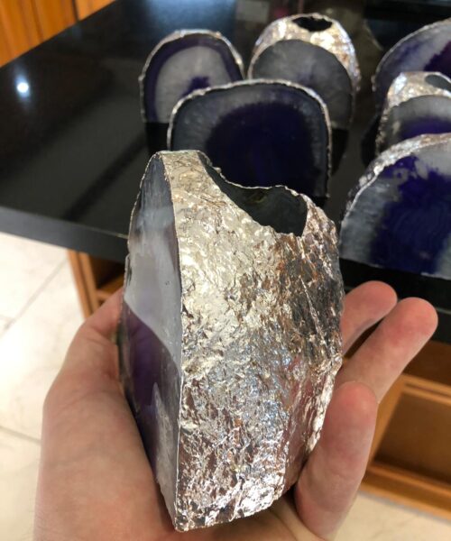Large Purple Agate End Microcrystalline Quartz Silver Gilded Tealight Candle Holder - Image 8