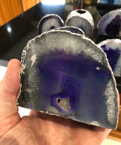 Large Purple Agate End Microcrystalline Quartz Silver Gilded Tealight Candle Holder - Image 9