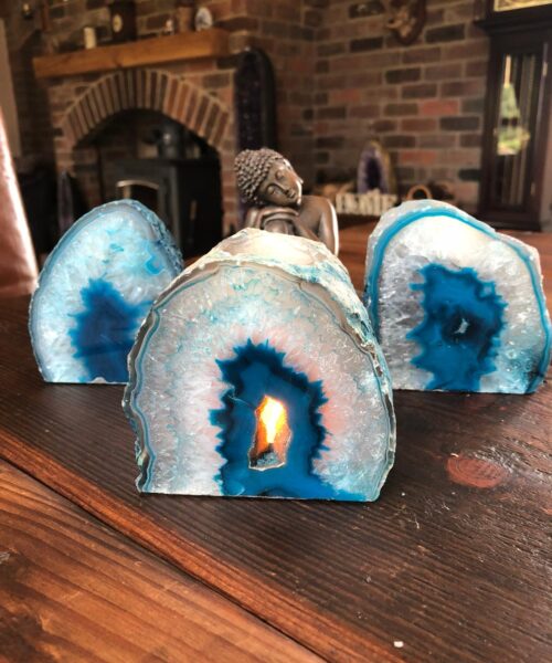 Large Teal Agate End Microcrystalline Quartz Tealight Candle Holder Ornament