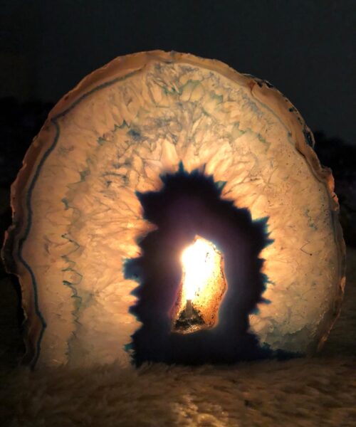 Large Teal Agate End Microcrystalline Quartz Tealight Candle Holder Ornament - Image 10