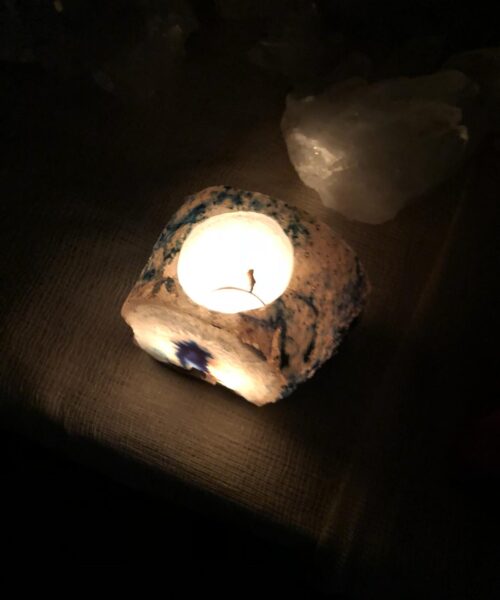 Large Teal Agate End Microcrystalline Quartz Tealight Candle Holder Ornament - Image 13