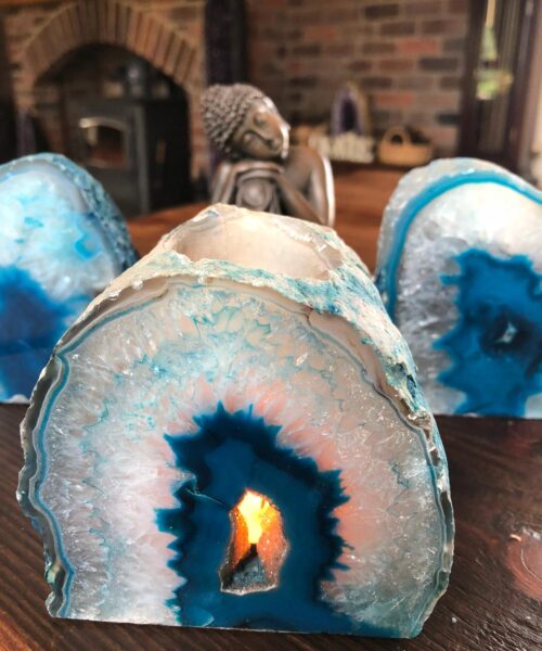 Alternative view of Large Teal Agate End Microcrystalline Quartz Tealight Candle Holder Ornament