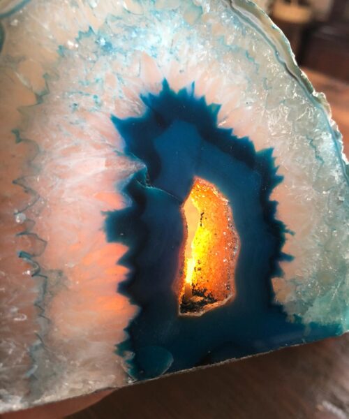 Large Teal Agate End Microcrystalline Quartz Tealight Candle Holder Ornament - Image 4