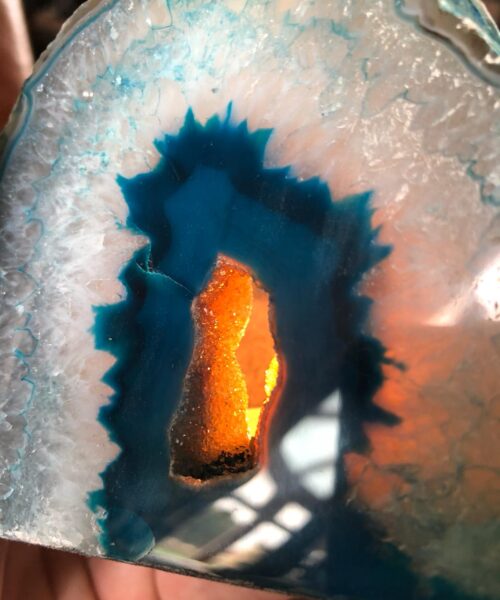 Large Teal Agate End Microcrystalline Quartz Tealight Candle Holder Ornament - Image 5