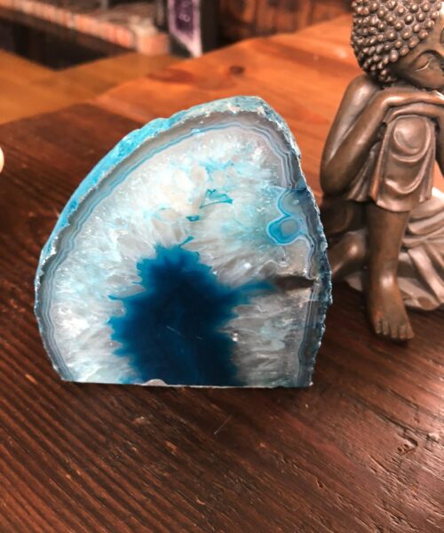 Large Teal Agate End Microcrystalline Quartz Tealight Candle Holder Ornament - Image 7