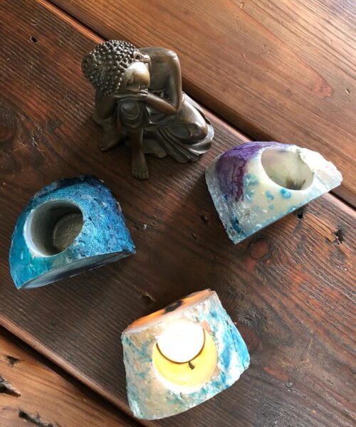 Large Teal Agate End Microcrystalline Quartz Tealight Candle Holder Ornament - Image 8