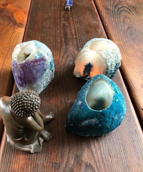 Large Teal Agate End Microcrystalline Quartz Tealight Candle Holder Ornament - Image 9