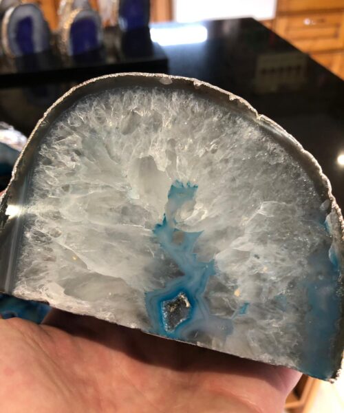 Large Teal Agate End Microcrystalline Quartz Silver Gilded Tealight Candle Holder - Image 11