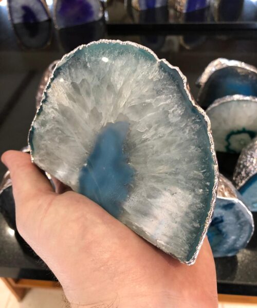 Large Teal Agate End Microcrystalline Quartz Silver Gilded Tealight Candle Holder - Image 12