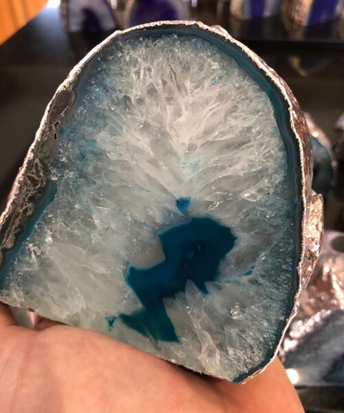 Large Teal Agate End Microcrystalline Quartz Silver Gilded Tealight Candle Holder - Image 14
