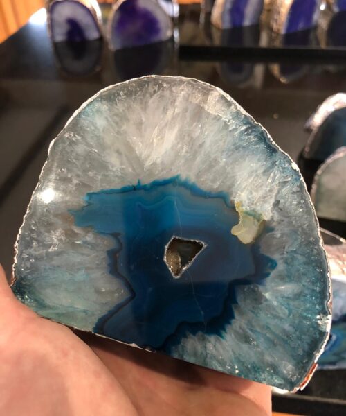 Large Teal Agate End Microcrystalline Quartz Silver Gilded Tealight Candle Holder - Image 15