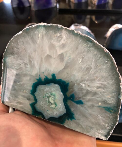 Large Teal Agate End Microcrystalline Quartz Silver Gilded Tealight Candle Holder - Image 17